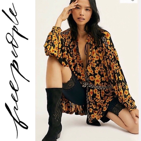 Free People NWT Love Letter Floral Tunic Boho Oversized Blouse Top Dress XS - Picture 2 of 16